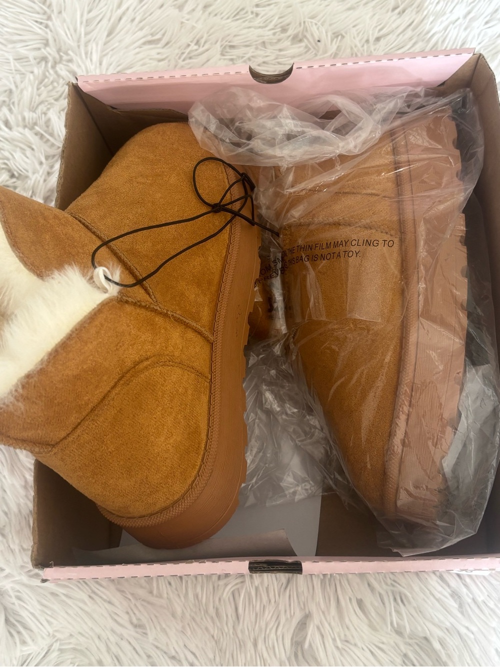 Kids size 4 Tan Shearling-Lined Winter Ankle Boots